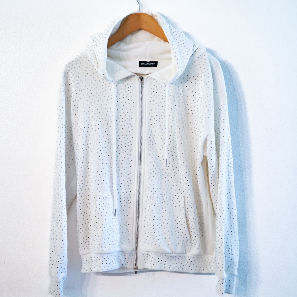 Balenciaga White Crystal-Embellished Zip Hoodie